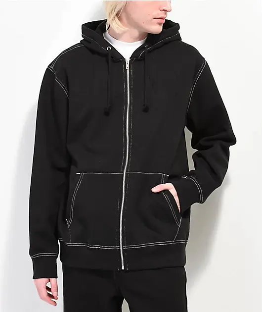 उच्च गुणवत्ता हैवीवेट काले ज़िप हूडि कस्टम लोगो रंग लाइन विपरीत नई डिजाइन mens कपास जिपर आस्तीन hoodies
