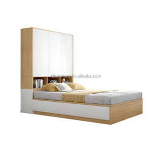 Inexpensive Compact Apartments Bedroom Furniture Sets Wooden Storage Bed with Wardrobe Floating Desk & Drawers for <b>Small</b> Spaces - Product Image 2