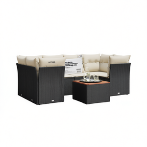 Modular Black PE <b>Rattan</b> Garden <b>Sofa</b> Set Elegant Outdoor Furniture 6 Seater Garden Set - Product Image 1