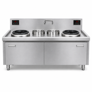 Commercial <b>Electric</b> Double Burner Double Tail Stir-Fry Range Stainless Steel Chinese Wok Stove with Water Storage for Restaurant - Product Image 1