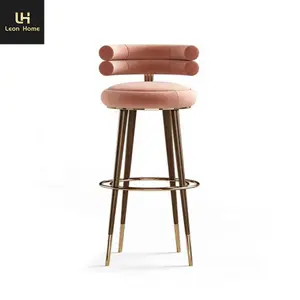 现代舒适奢华北欧风格圆形杠凳座椅木质软垫杠凳