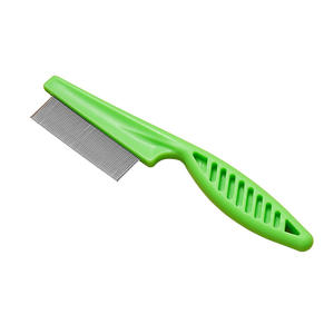 Peigne à poils pour animaux de compagnie en acier inoxydable, sans rayures, efficace pour éliminer les puces et les tiques, avec manche - Product Image 3