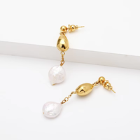 Boucles d'oreilles pendantes en laiton plaqué or 18 carats avec perles irrégulières personnalisées, style lustre, pour mariage, prix d'usine, vente en gros