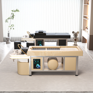 Cama de Masaje Multifuncional para Salón de Belleza, Color Beige, con Lavabo de Cerámica para Pedicura, Cama Profesional para Spa Capilar con Moxibustión y Calor - Product Image 6