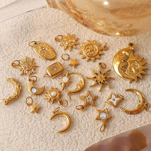 Colgantes de Moda de Acero Inoxidable 316L con Baño de Oro de 14k y 18k, Resistentes al Deslustre, con Dijes de Sol, Estrella y Luna para Fabricación de Joyas - Product Image 1