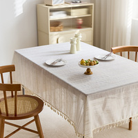 Nappe en lin/polyester crème à rayures, anti-poussière, réutilisable, personnalisable, de luxe, pour table à thé, décoration de salon