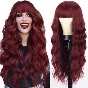 Perruque pour femmes, <span class=keywords><strong>cheveux</strong></span> longs bouclés à la mode avec frange droite, douce et <span class=keywords><strong>lisse</strong></span>, brésiliens et vietnamiens en stock, vente en gros - Product Image 5