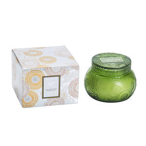 Velas Aromáticas de Cera de Soya en Frascos de Vidrio de Lujo, Color Gris Ámbar Verde, con Tapa y Caja de Empaque - Product Image 1