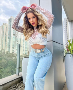 King Mcgreen Star Mesh <span class=keywords><strong>Crop</strong></span> <span class=keywords><strong>Top</strong></span> pour Femme Perles Perlées Sequin Transparent T-shirts à Manches Longues - Product Image 5