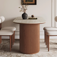 Table à manger ovale au design moderne avec plateau en pierre frittée et pieds en bois, couleur personnalisable, pour salle à manger