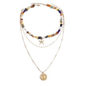 Collar con colgante de estrella de mar y cuentas de estilo bohemio europeo y americano, retro, multicapa, redondo, para clavícula - Product Image 5