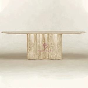 โต๊ะรับประทานอาหารสีเบจ Travertine หรูหราการออกแบบที่เรียบง่ายหรูหราเฟอร์นิเจอร์หินธรรมชาติสำหรับการตกแต่งภายในบ้านระดับไฮเอนด์ - Product Image 1