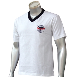 เสื้อยืดคอวีทรงหลวมสำหรับผู้ชาย พิมพ์โลโก้ได้ คอเสื้อตัดกัน ผ้าฝ้าย 100% ชุดฝึกซ้อมเทควันโด ชุดลำลอง ชุดกีฬา ชุดทีม - Product Image 1