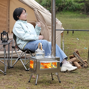 Poêle à bois portable en acier inoxydable coupe-vent pour le camping, barbecue extérieur avec <span class=keywords><strong>cheminée</strong></span> - Product Image 4