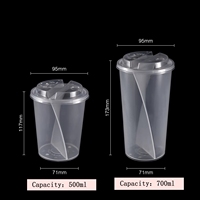Gobelet en plastique jetable à compartiments 500ml 700ml pour Bubble Tea, avec couvercle et paille, pour les salons de thé au lait - Vente en gros