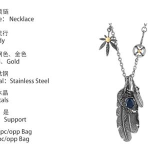 Ensemble de bijoux en acier inoxydable pour hommes, colliers rétro très tendance, colliers à pendentif plume pour hommes, accessoires de bijoux - Product Image 3