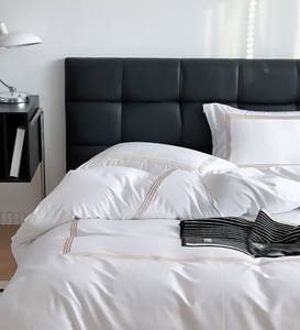 Draps de lit blancs SANHOO brodés, taille King, lignes dorées, ensembles de 4 pièces, linge de lit <span class=keywords><strong>d</strong></span>'hôtel - Product Image 2