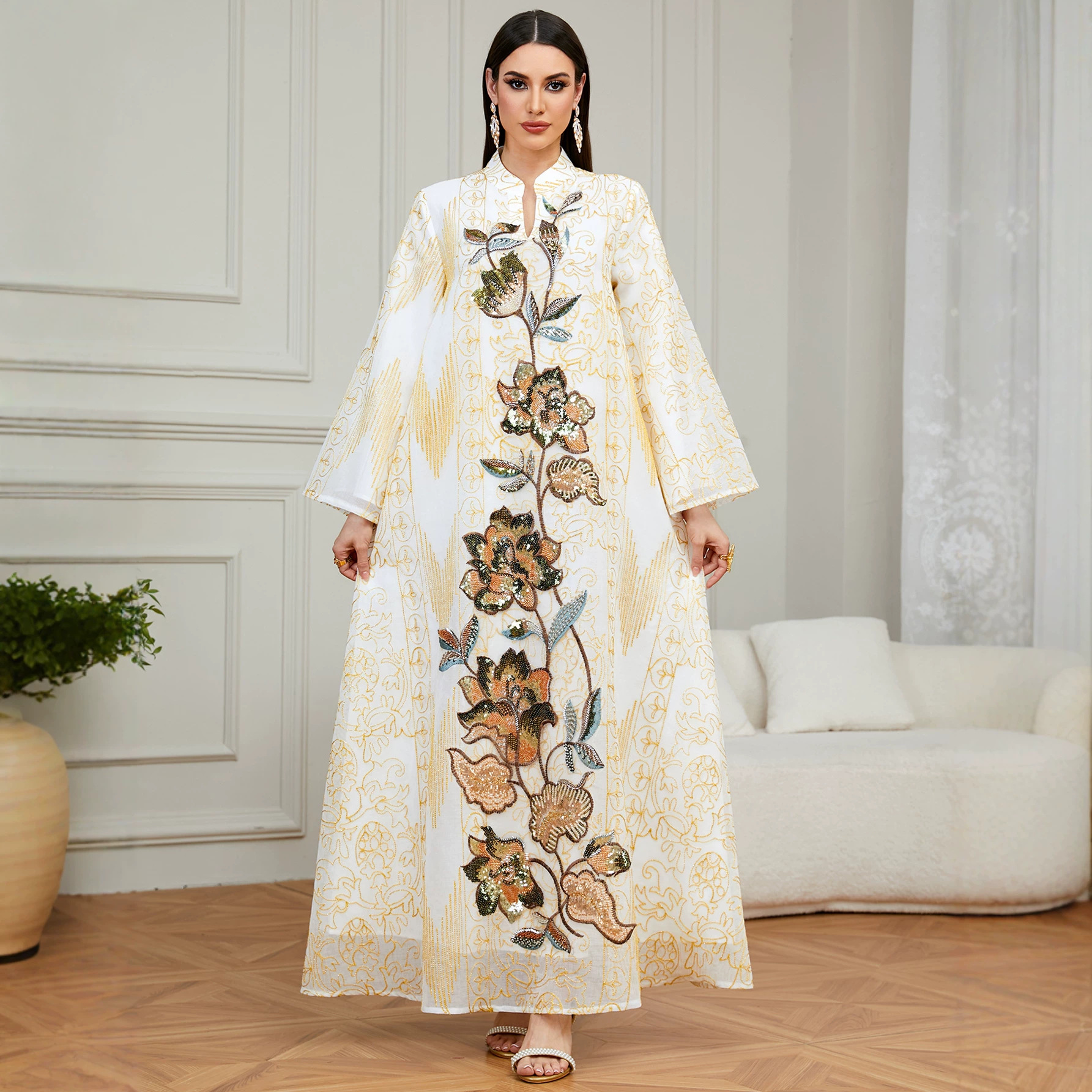 White Gold Abaya Wedding - Luxury Elegant Muslim Dress White Gold Abaya Wedding - Luxury Elegant Muslim Dress