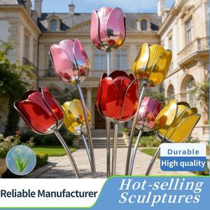Sculpture de fleur de tulipe personnalisée de luxe en acier inoxydable de grande taille moderne pour jardin extérieur et événements - Product Image 2
