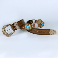 Damen Western PU-Ledergürtel, Gravierte Legierungsschnalle mit Edelsteinbesatz, Dekorativer Taillengürtel für Cowboy-Outfits, Cosplay und Partykleider
