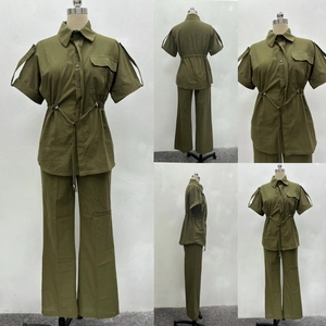 SH1047 Ensemble 2 Pièces Chemise à Manches Courtes en <span class=keywords><strong>Lin</strong></span> et <span class=keywords><strong>Pantalon</strong></span> à Cordon de Serrage Style Vintage pour <span class=keywords><strong>Femme</strong></span> - Product Image 3