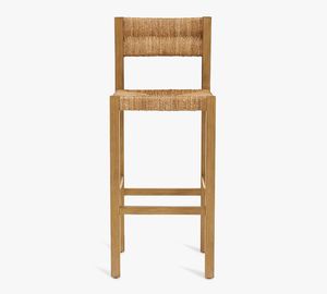 Silla de Bar de madera de estilo perfectamente elegante y elevada con asiento de algas marinas tejidas a mano y taburete de respaldo para uso en exteriores y restaurantes - Product Image 3
