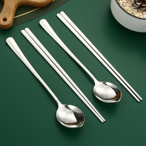 304 SS Korean Spoon & Chopsticks <b>Set</b>, Long Handle Dining Spoons for <b>Restaurant</b> Home Kitchen Tableware - Product Image 1