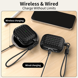 Funda Protectora de Silicona de Lujo con Patrón Tejido a Prueba de Golpes para <span class=keywords><strong>AirPods</strong></span> Pro 2 <span class=keywords><strong>3</strong></span> 4 con Cordón y Anillo Metálico de Mosquetón al por Mayor - Product Image 2