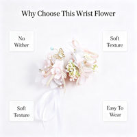 Corsage Pergelangan Tangan Mawar Putih Pink Real Touch Buatan, Pita Renda dengan Daun Campuran, Kit Bunga untuk Pengiring Pengantin dan Pengantin Wanita di Pernikahan