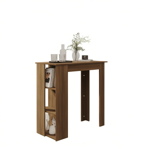 Medium Brown Oak Engineered Wood <b>Bar</b> <b>Table</b> <b>With</b> <b>Storage</b> Shelf Modern Minimalist Design For Home <b>Bar</b> Use - Product Image 1