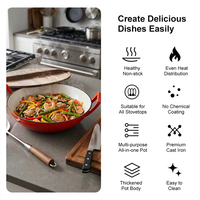 Ensemble de casseroles en fonte émaillée durable, poêle à frire double poignée 36 cm, wok en fonte avec couvercle en bois