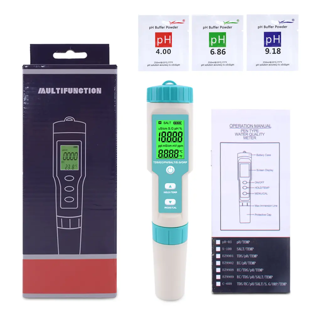 Salzgehalt tester 7 IN 1 EC/TDS/ORP/ S.G/Temperatur/PH-Messgerät der Salzgehalt von Meerwasser, Marine, Salz Multi-Parameter-Tester