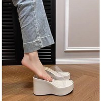 Sandales compensées à plateforme en EVA avec logo personnalisé pour femme, transparentes en PVC, à brides croisées, à bout ouvert, pour l'extérieur