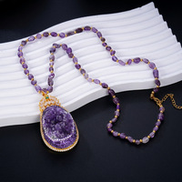 Collier en améthyste naturelle brute, incrusté à la main, bijou unique de luxe léger pour femme