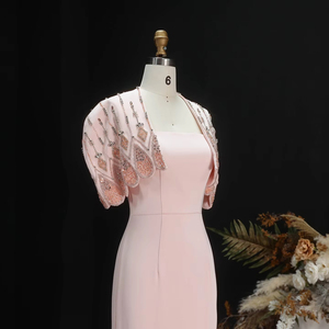 <span class=keywords><strong>Robe</strong></span> de soirée <span class=keywords><strong>droite</strong></span> de luxe Lsz302 ornée de perles avec fente et cape, élégante pour femme, pour occasions formelles et fêtes, Jancember - Product Image 4