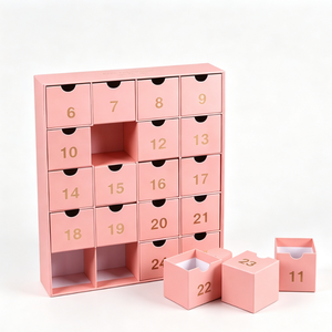 Custom Pink <b>Christmas</b> Advent Calendar <b>Box</b> with Numbered Drawers Gold Foil Logo Printing for Candy Jewelry and Small Gifts - Product Image 1