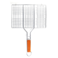 Panier de gril en treillis métallique pour barbecue portable antiadhésif en acier inoxydable avec poignée en bois