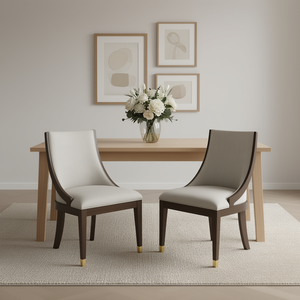 Ensemble de 2 chaises de salle à manger modernes en bois brun avec dossier et assise en tissu capitonné à pointes dorées, mobilier de maison - Product Image 2