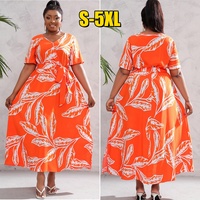Robe maxi tendance pour femmes grandes tailles, imprimé floral, col en V, manches courtes, robe décontractée d'été pour femmes africaines