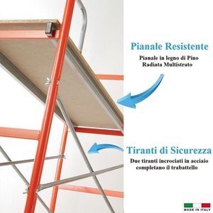 Échafaudage Supermini 144x62x142 cm en acier avec roues, charge maximale 120 kg, hauteur de travail 3,06 m - Product Image 3