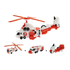 3 en 1 Transformation Jouet Assemblage Déformation Hélicoptère Déformation Combinée Véhicule <span class=keywords><strong>de</strong></span> Sauvetage Camion <span class=keywords><strong>de</strong></span> Pompiers Moto Scène Jeu - Product Image 1