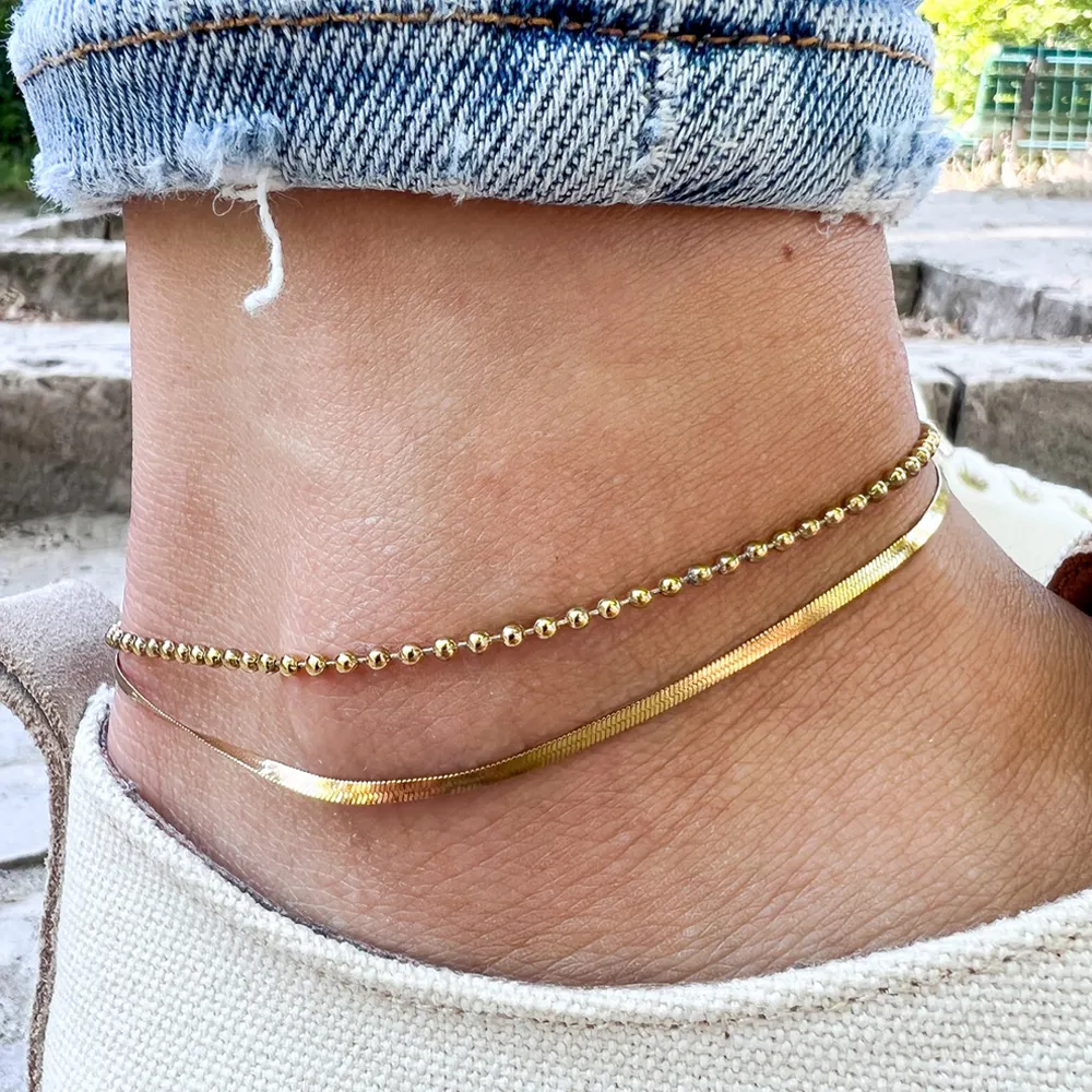 Fashion Jewelry Stainless Steel Anklets Women Beach Jewelry Tarnish Free 18k Gold Plated Anklet Bracelet