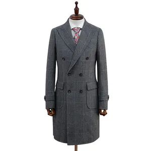 Хит продаж, однобортное Мужское пальто из шерсти в елочку с половинной подкладкой, Зимняя шерстяная клетчатая ткань