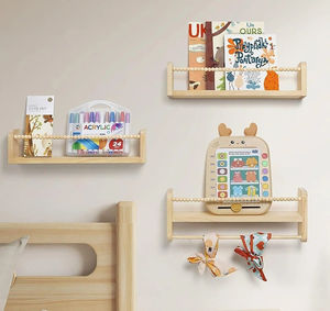 Étagères murales en bois nordiques pour chambre d'enfants, étagères flottantes perlées avec tige, présentoir de vente chaude - Product Image 3
