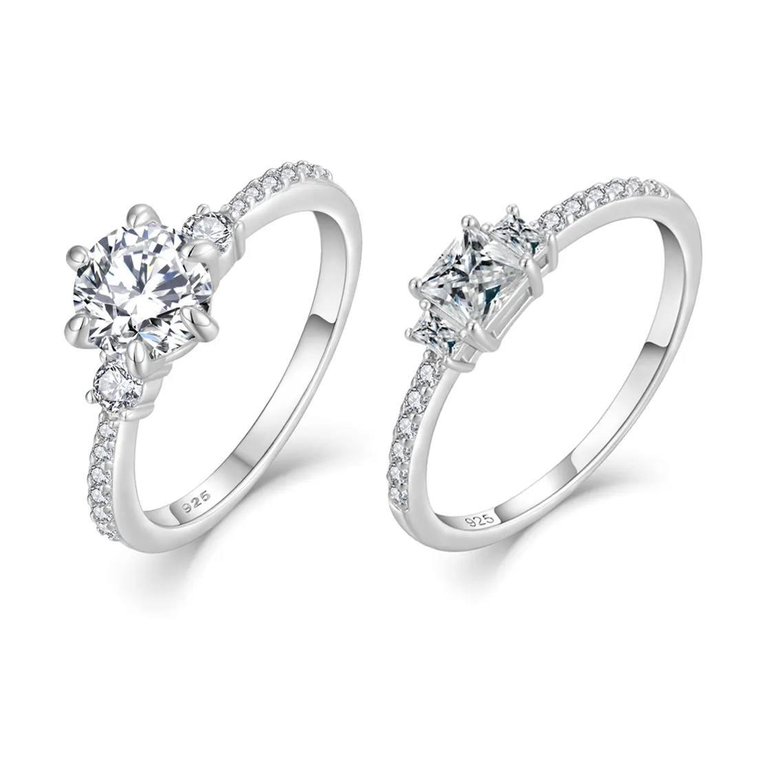 Luxus 925 Silber Solitaire Diamant Hochzeit Verlobungsring Original romantischer Baguette runder Ring Schmuck