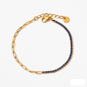 Trendy Au750 18K PVD Gold Plated Zircon <b>Bracelets</b> Women Custom Stainless Steel Lab <b>Sapphire</b> <b>Tennis</b> <b>Bracelets</b> for Women Girls - Product Image 5