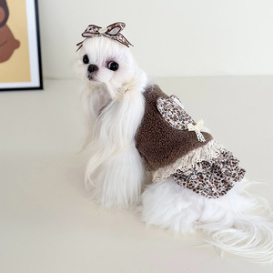 Chaleco Moderno para Perro con Apliques de Oso y Ribete de Encaje, Ropa de Forro Polar Cálido para Perros Pequeños, para Todas las Estaciones - Product Image 3