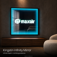 Kingstin Miroir infini luxe en acier inox, miroir mural LED décoratif pour salon, logo personnalisé et fabrication sur mesure
