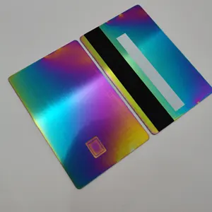 ブラッシュドレインボーブランクメタルクレジットカードメタルデビットカード4442チップスロットhico磁気ストリップ署名付きメタルバンクカード