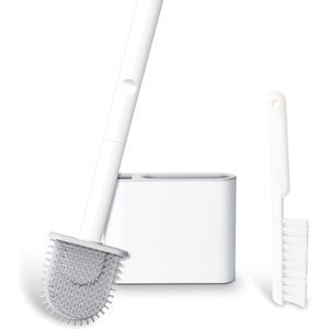 Wall Mounted Household Bathroom Silicone Cleaning Wc Brush wIth Small Brush Wall Hanging TPR Toilet Brush with Holder Set
